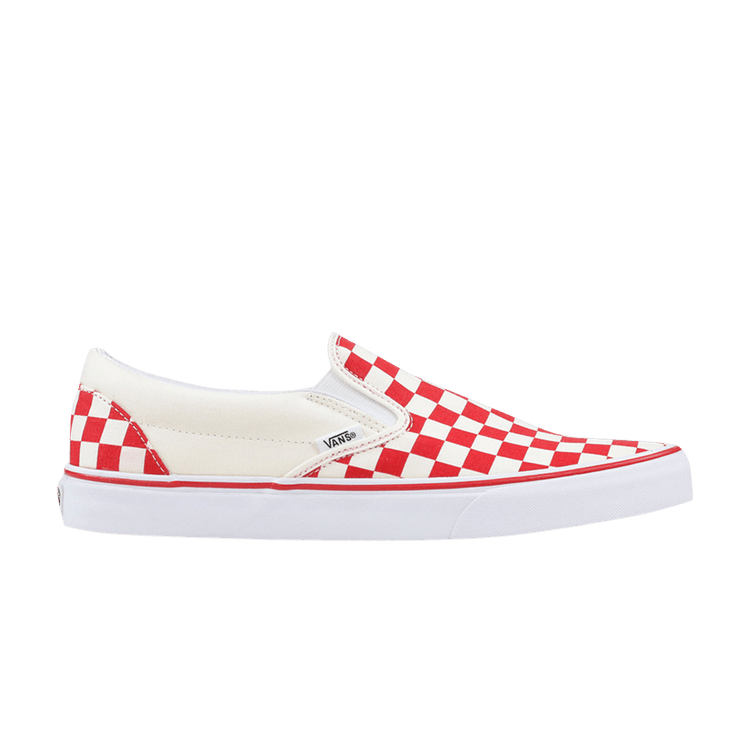Checkerboard slip on vans with red drip on sale