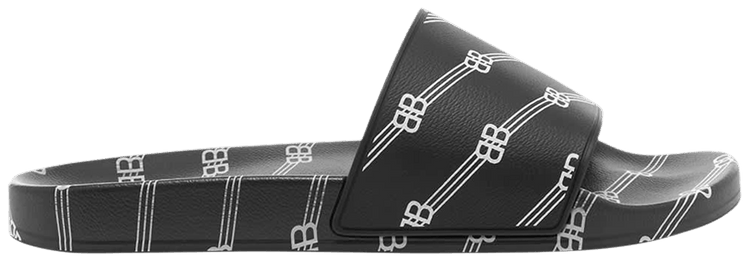 Balenciaga Pool Slides Allover Logo   Black