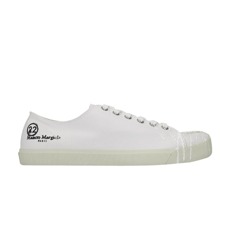 Size 7.0 Maison Margiela Tabi Canvas Low White Spill