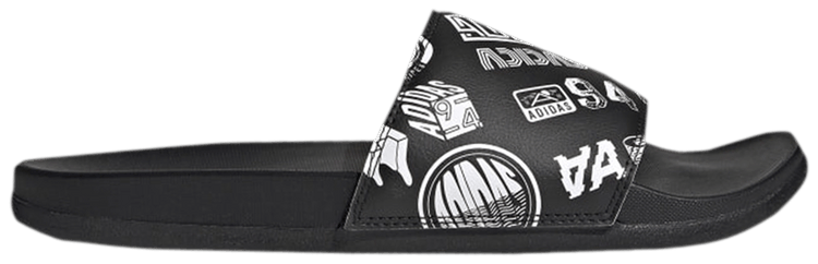 Adidas Adilette Comfort Slide All Over Logos   Black