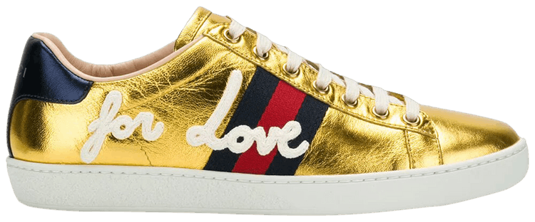 Gucci Wmns Ace Metallic For Love   Gold
