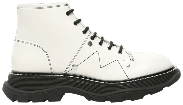 Alexander McQueen Wmns Tread Slick Lace Up Boot Ivory Black