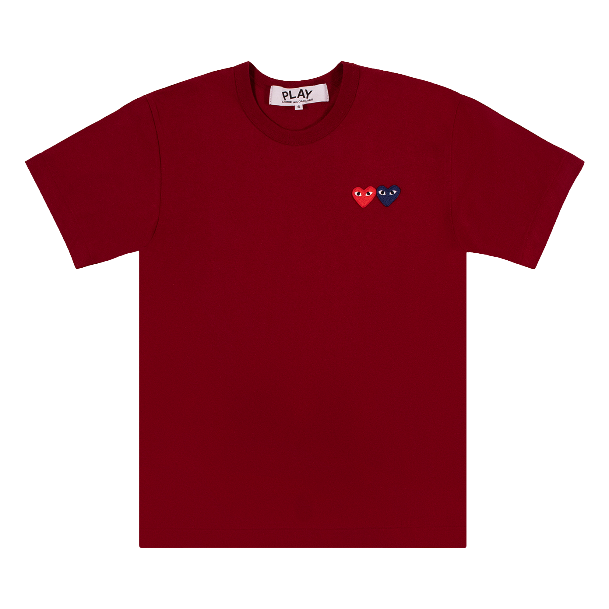 Pre-owned Comme Des Garçons Play Double Heart Logo Short-sleeve T-shirt 'burgundy' In Red