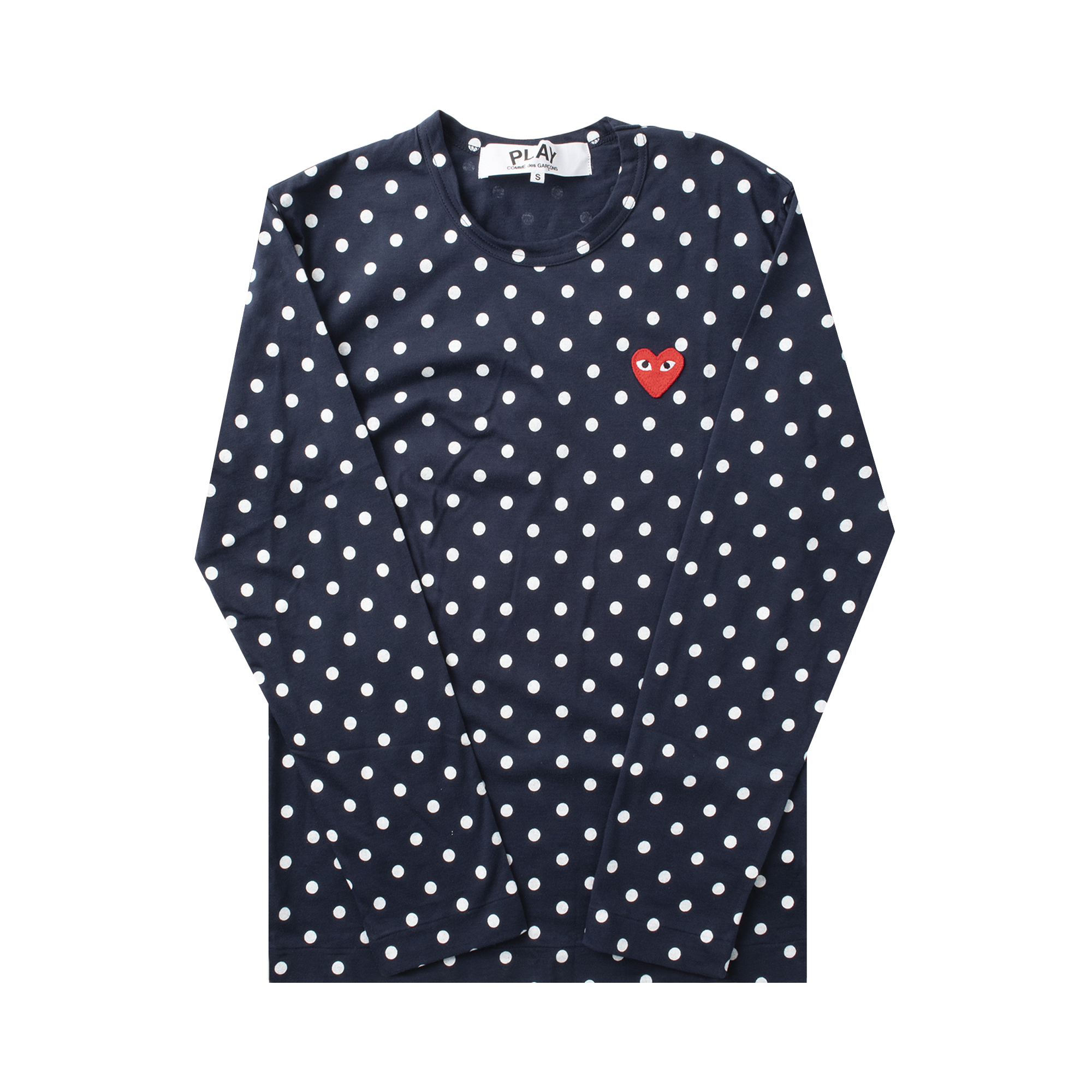 Pre-owned Comme Des Garçons Play Polka Dot Heart Logo Long-sleeve T-shirt 'navy/white' In Blue
