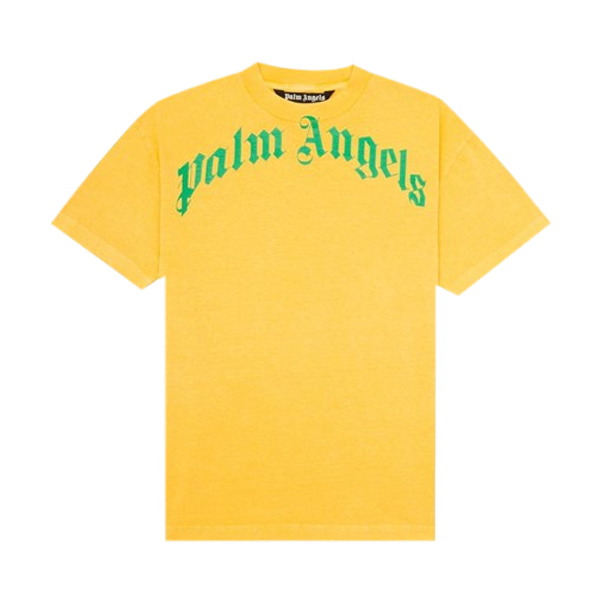 Pre-owned Palm Angels Vintage Wash Curved Logo Tee 'yellow/green'