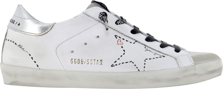 Golden Goose Wmns Superstar Distressed Low 'White Silver'