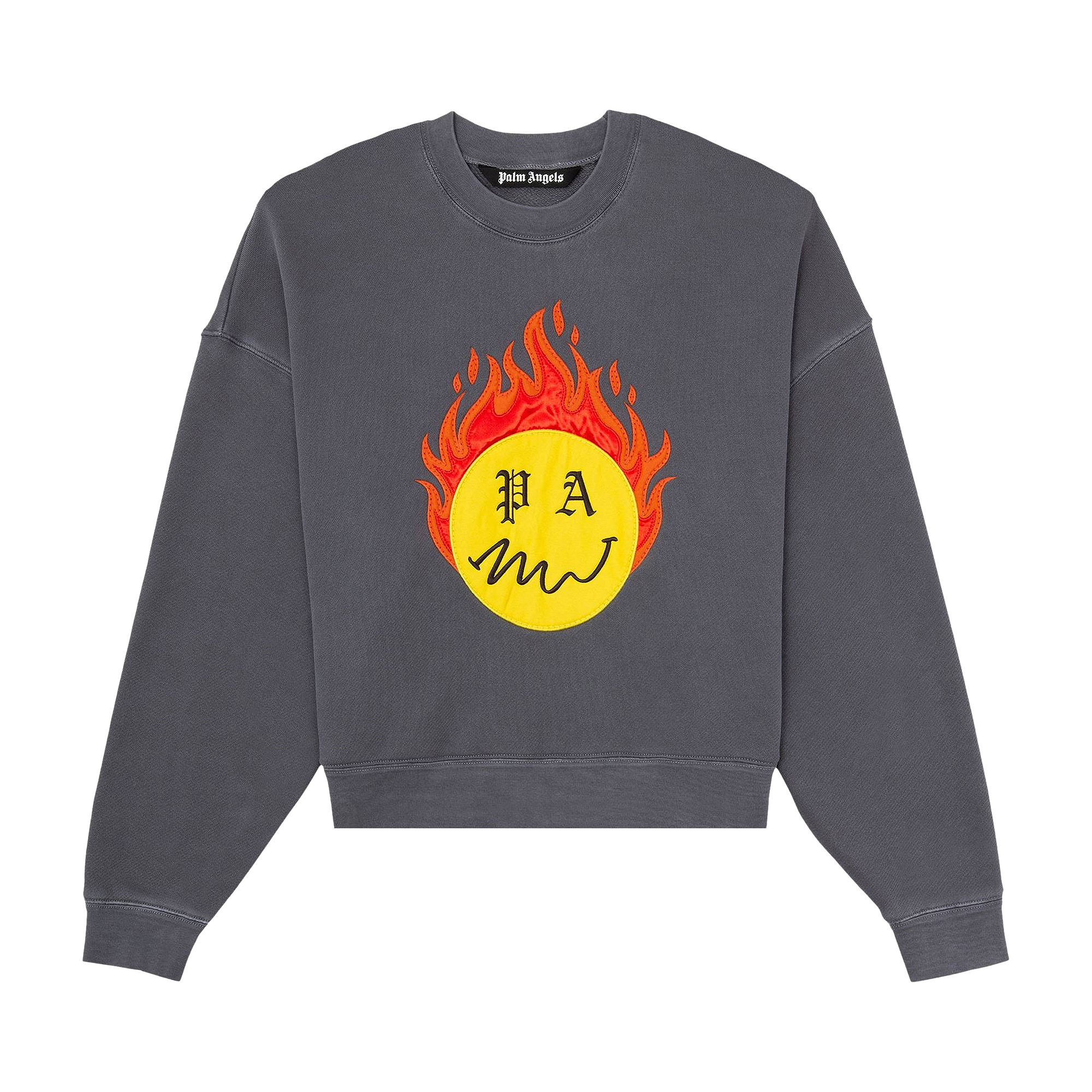 Pre-owned Palm Angels Burning Head Crewneck 'black/yellow'