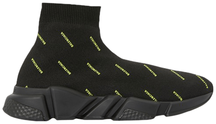 Balenciaga Wmns Speed Sneaker All Over Print   Black Yellow Fluo