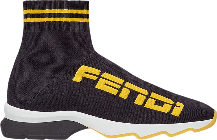 Fendi Wmns Fabric Sneaker Mid 'Black Yellow'