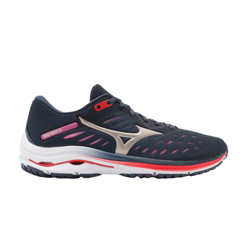 Pre-owned Mizuno Wmns Wave Rider 24 'navy Red' In Blue