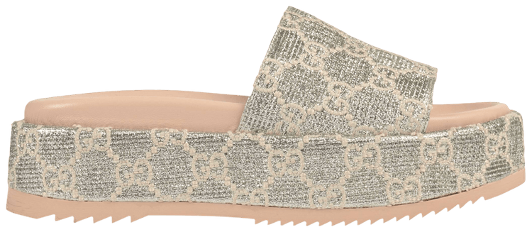 Gucci Wmns GG Lame Slide Sandal Silver