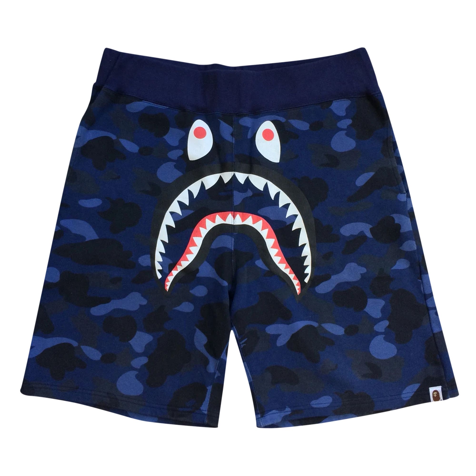 Pre-owned Bape Camo Shark Sweat Shorts 'navy' In Blue