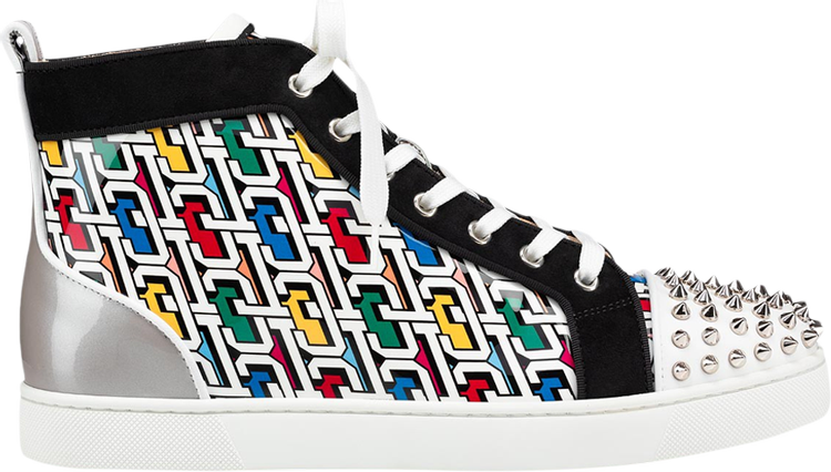 Repeated Willing priority Christian Louboutin Lou Spikes Orlato Flat High 'Logo Print - Multi Silver'  | GOAT