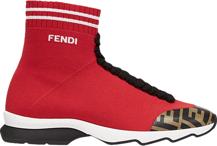 Fendi Wmns FF Motif Fabric Sneaker Mid 'Red'