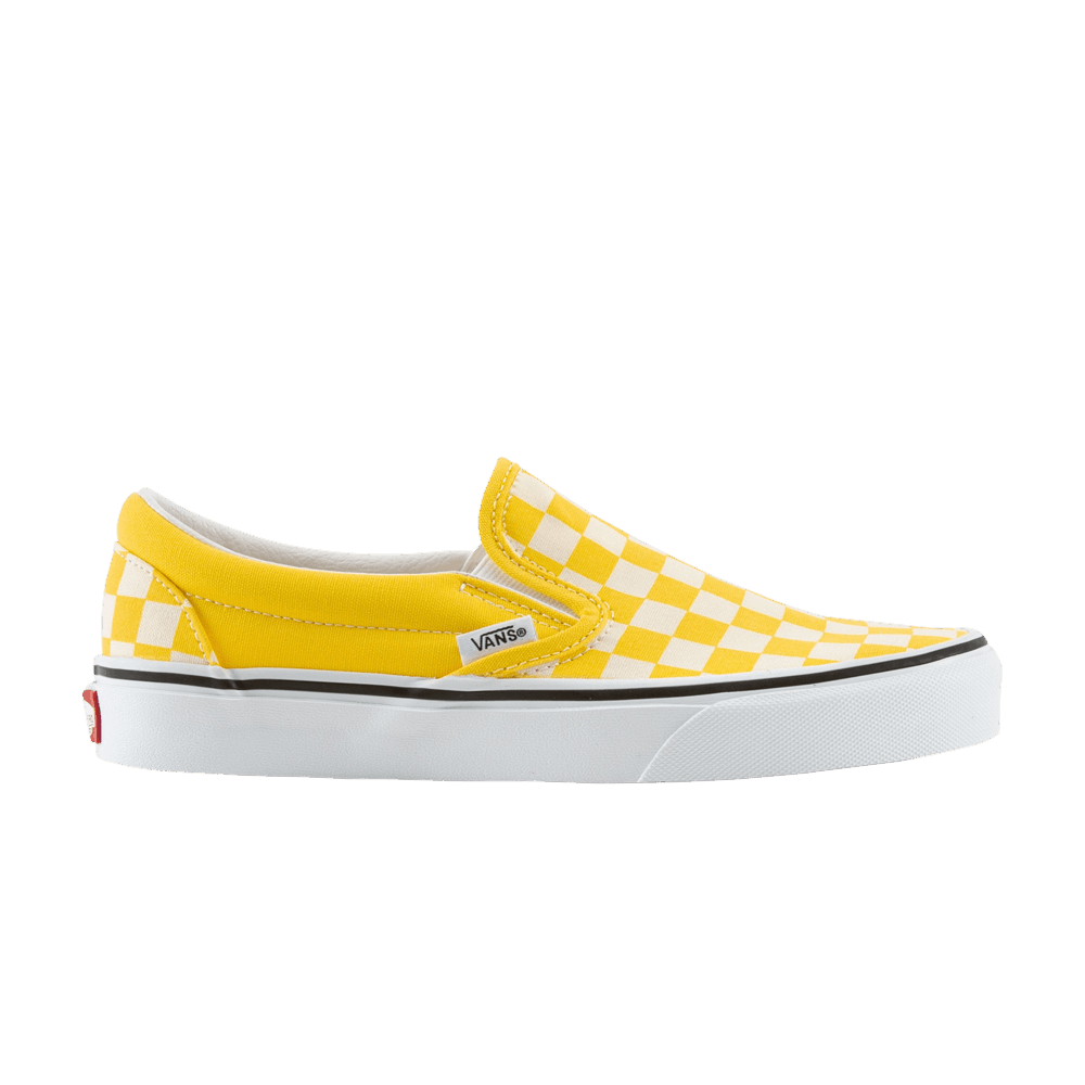 yellow checkered slip ons