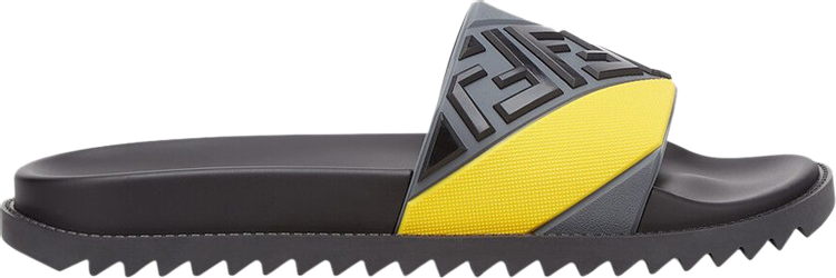 Fendi Rubber Fussbetts Slides 'Embossed Diagonal FF - Grey Yellow 