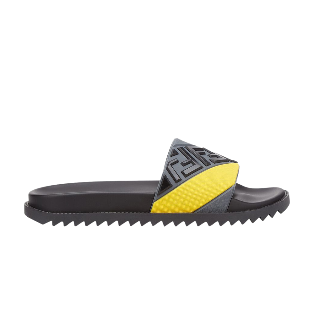 Pre-owned Fendi Rubber Fussbetts Slides 'embossed Diagonal Ff - Grey Yellow'