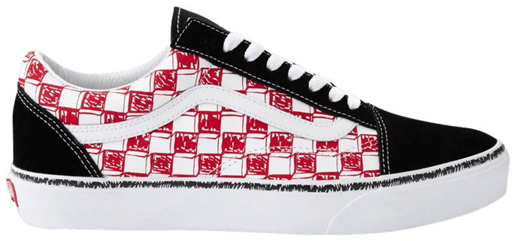 Vans Old Skool Sketch Checkerboard   Black Red