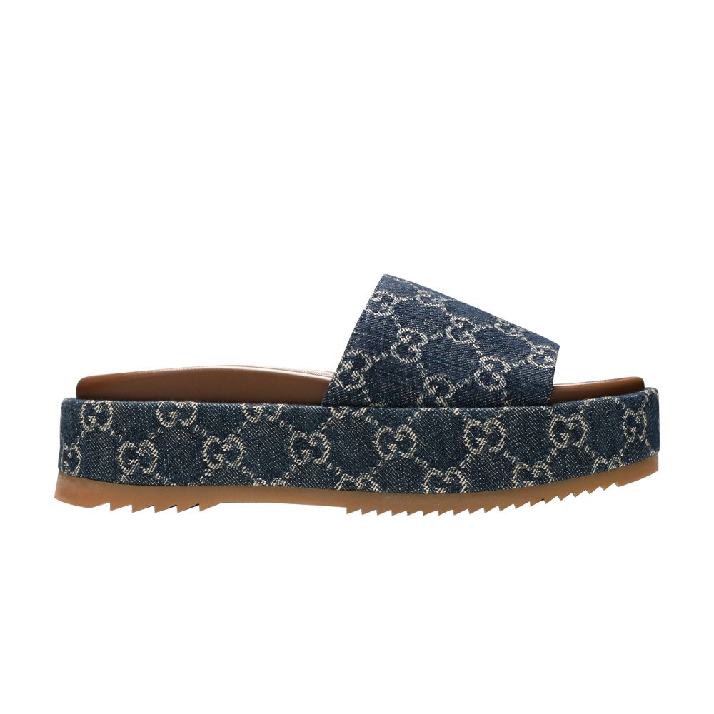 Pre-owned Gucci Wmns Platform Slide Sandal 'allover Gg Denim' | Blue | Women's Size 35.5