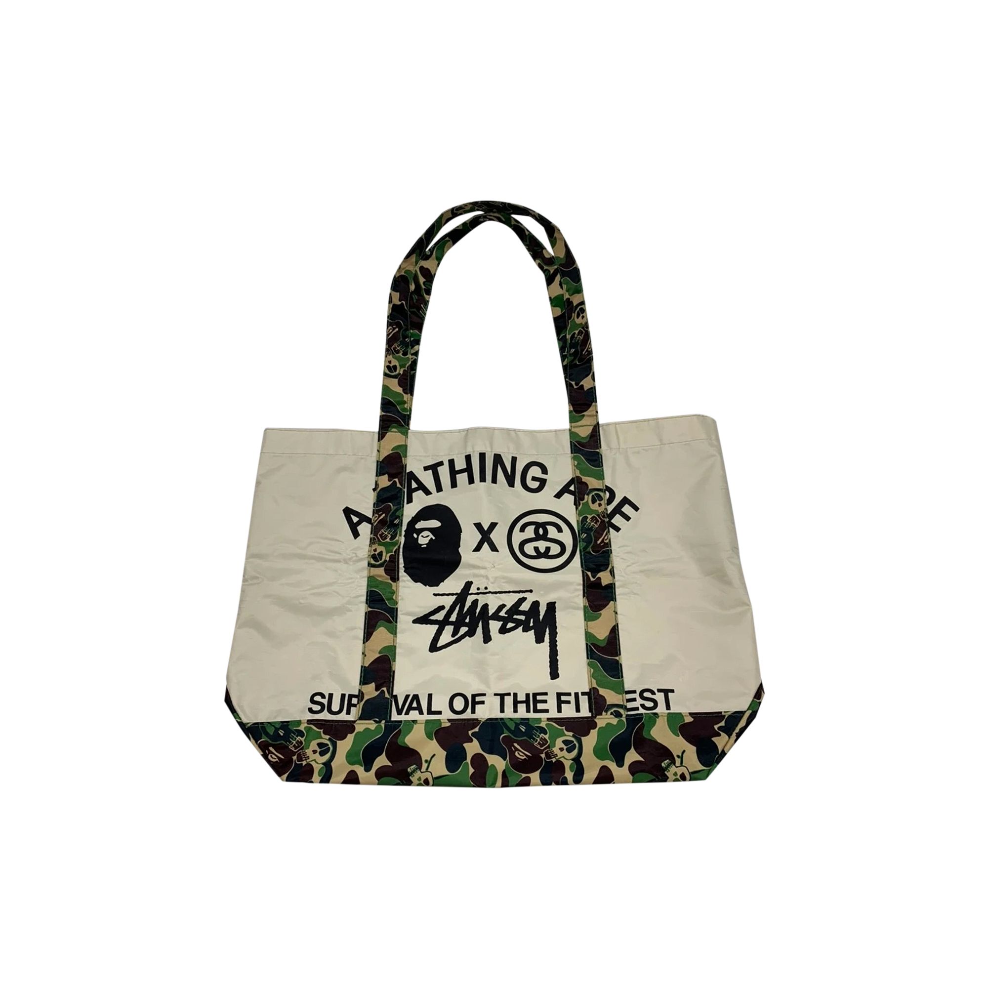 Pre-owned Bape X Stussy Survival Of The Fittest Tote Bag 'beige' | Cream | Men's Size Onesize In White