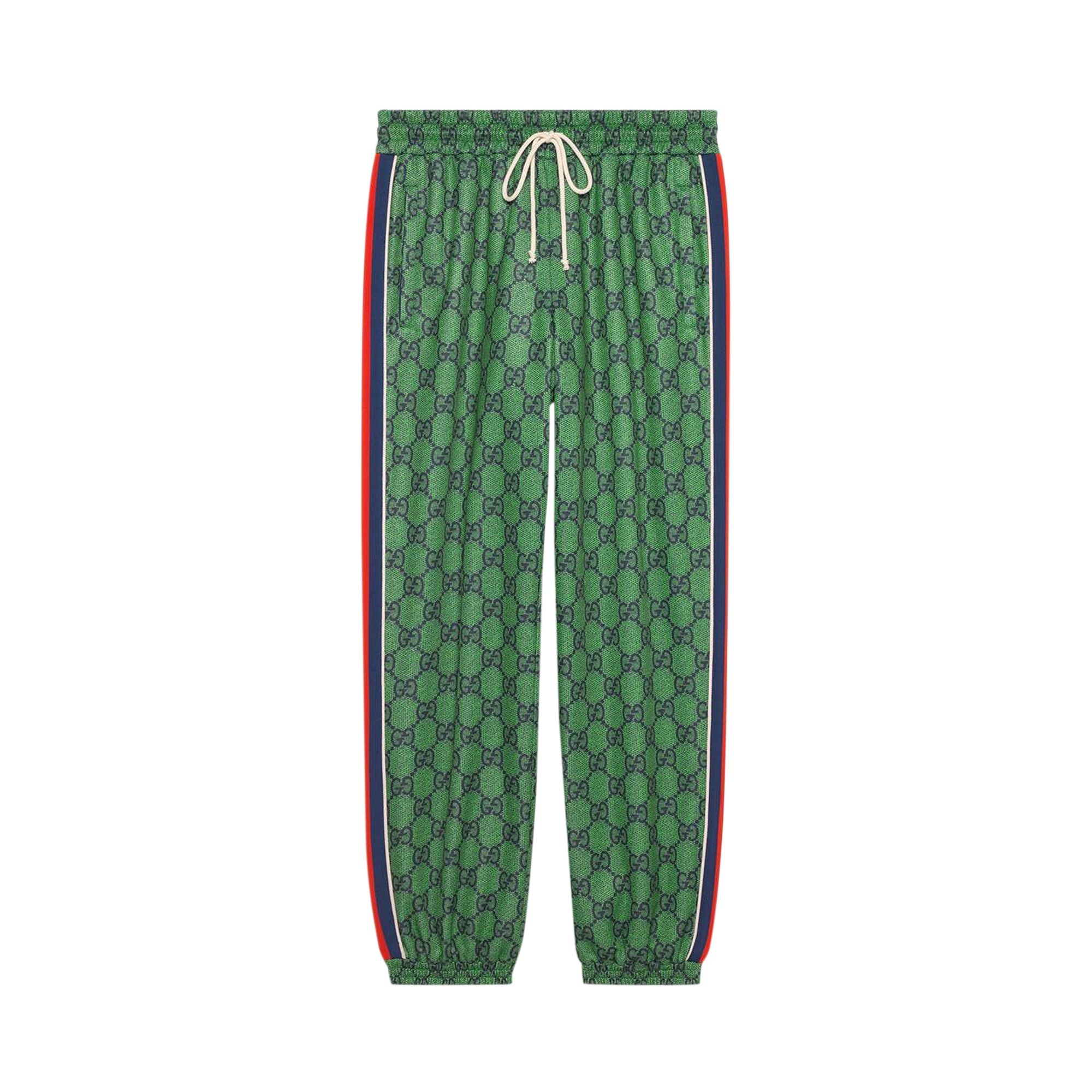 Pre-owned Gucci Gg Jersey Jogging Pant With Web 'green/dark Blue' | Men's Size M