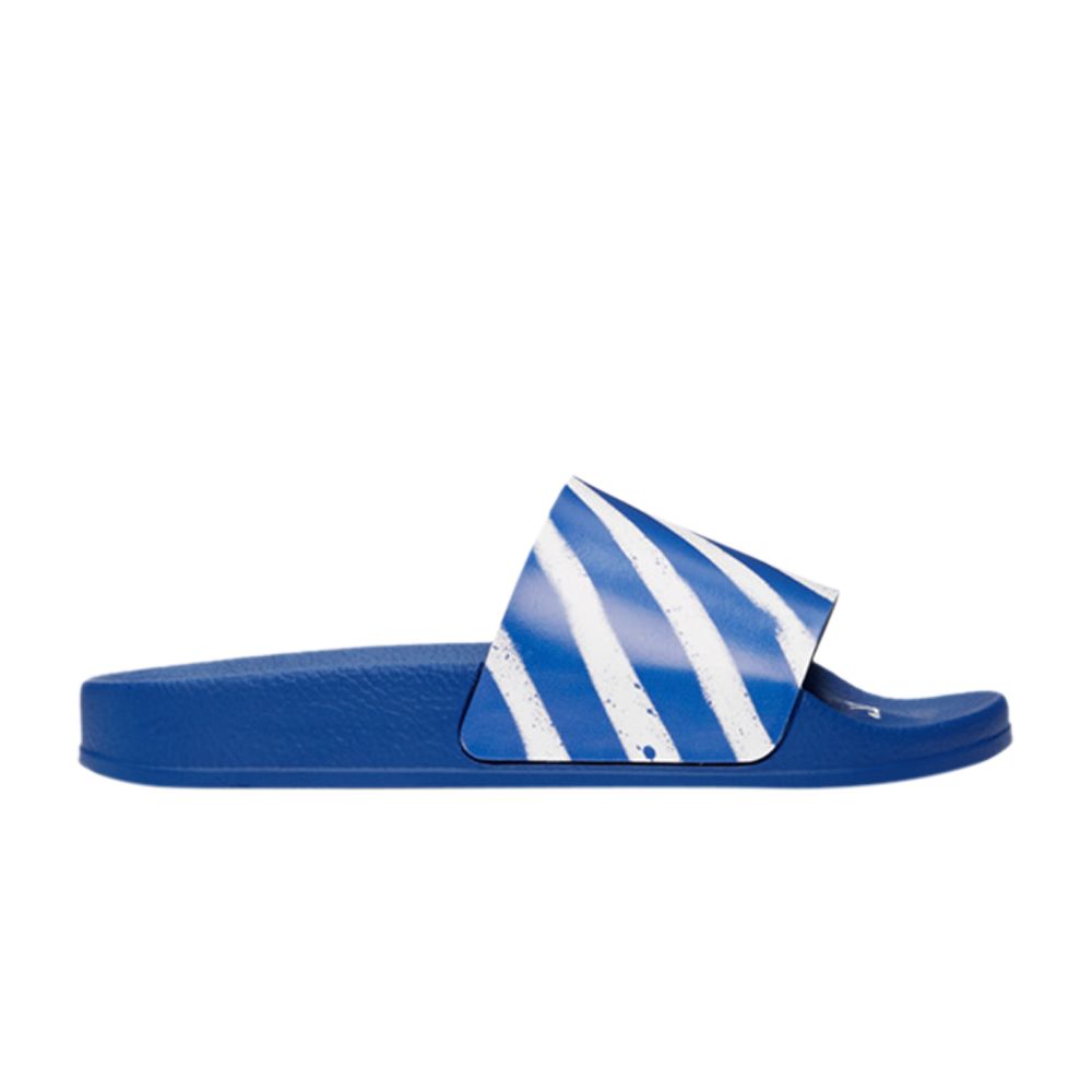 Pre-owned Off-white Industrial Sliders 'diagonal Stripe - Blue' | Men's Size 46