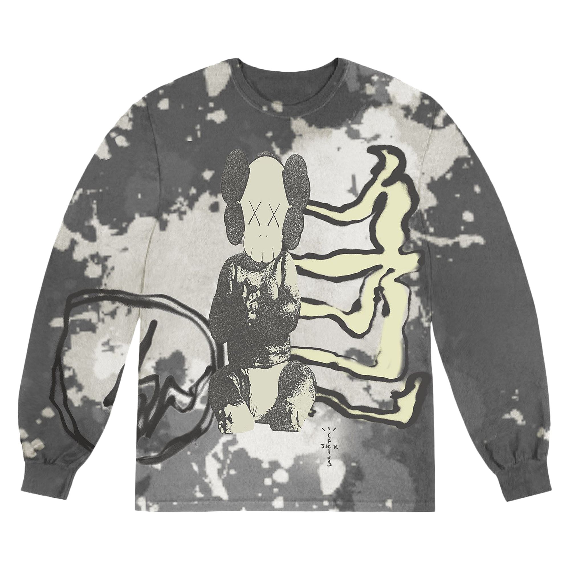 Cactus Jack by Travis Scott x KAWS For Fragment Long-Sleeve Tee 'Tie Dye' | Grey | Men's Size M