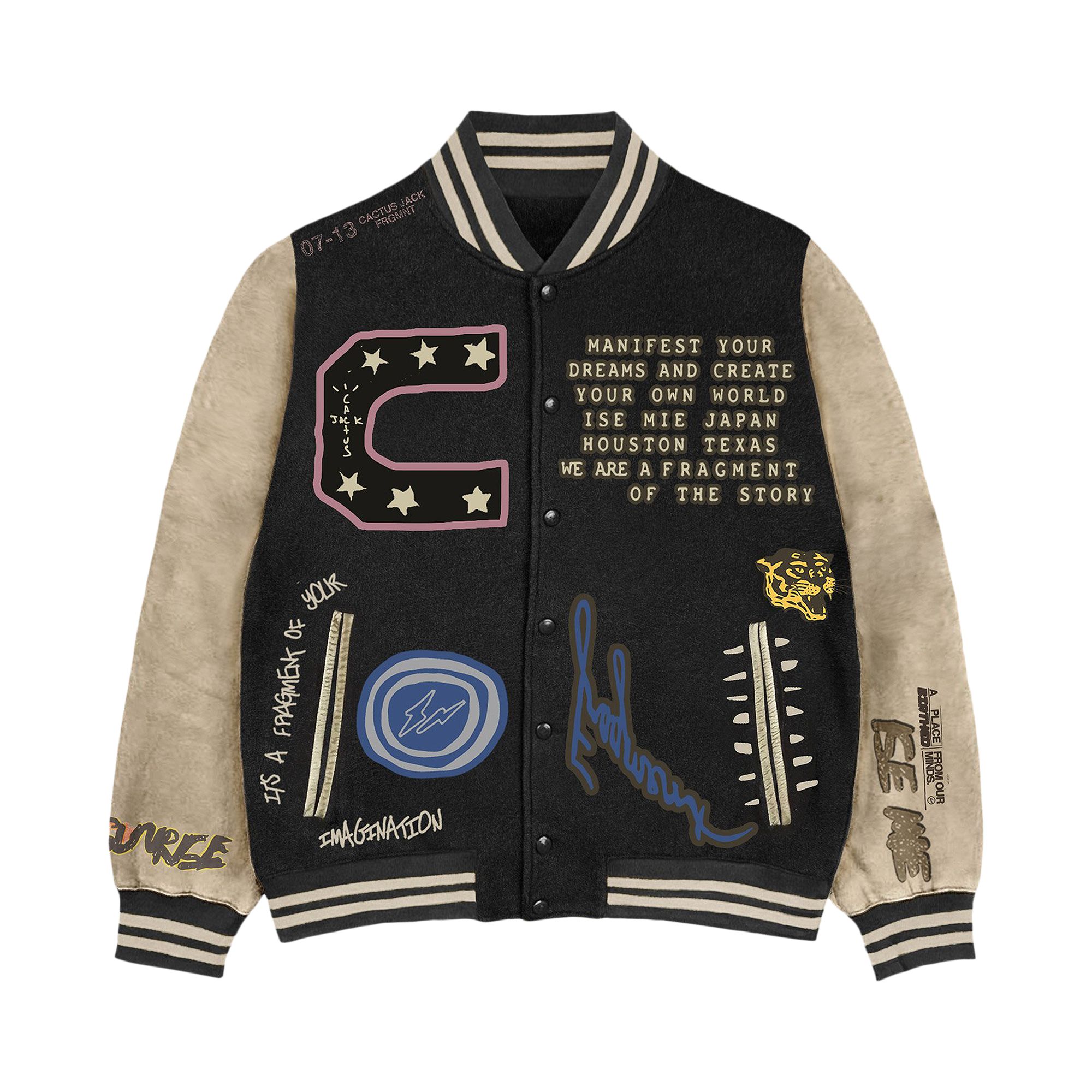 Cactus Jack by Travis Scott For Fragment Manifest Letterman Jacket 'Black' | Grey | Men's Size L