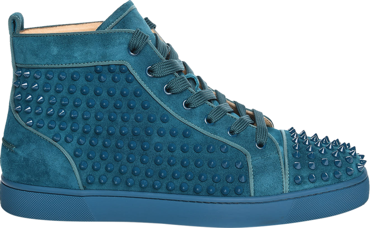 Christian Louboutin Mens Lou Spikes Orlato Flat Blue Camo High Top Sneaker  38 8