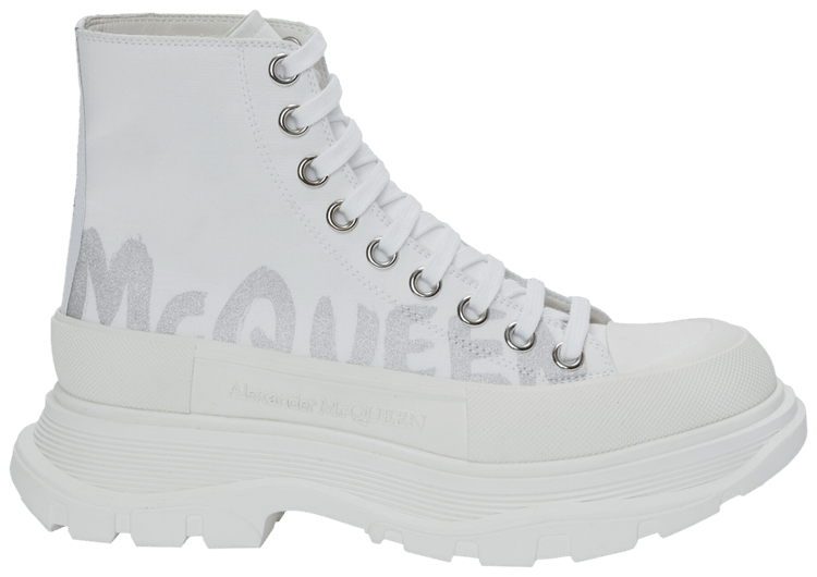 Buy Alexander McQueen Wmns Tread Slick Boots 'White Silver Buy Alexander McQueen Wmns Tread Slick Boots 'White Silver