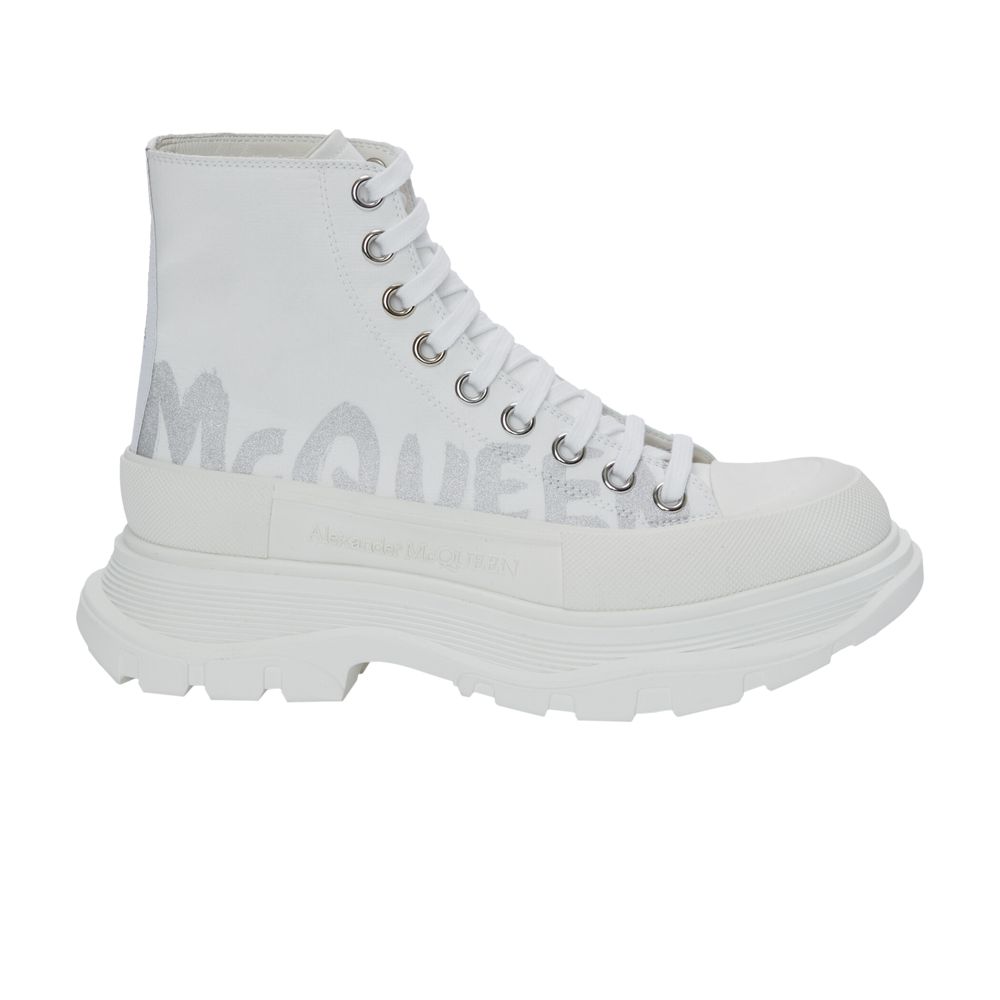 Pre-owned Alexander Mcqueen Wmns Tread Slick Boots 'white Silver' | Women's Size 38