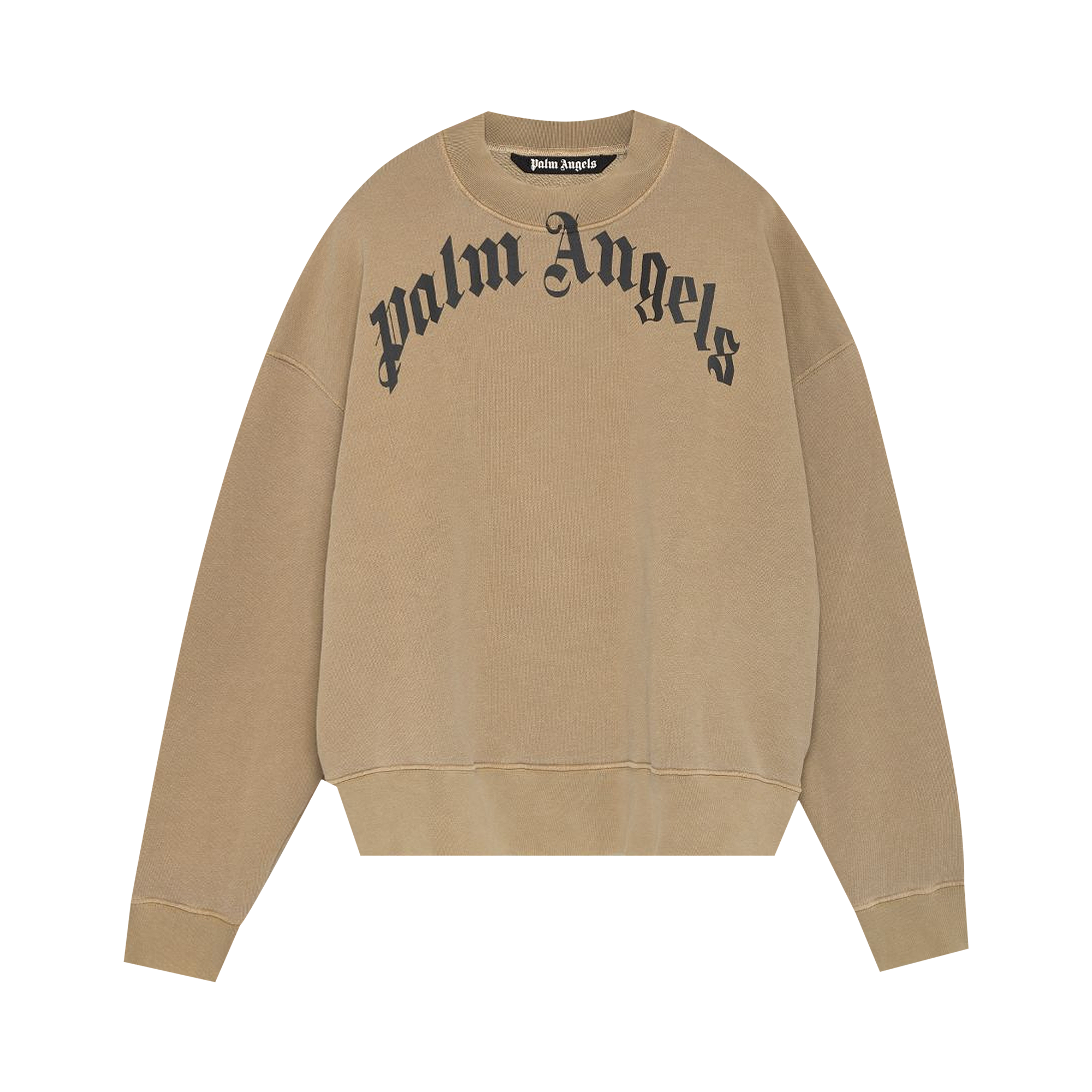 Pre-owned Palm Angels Gd Curved Logo Crewneck 'beige/black' In Tan