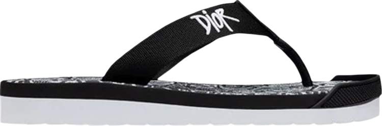 Shawn Stussy x Dior Embroidery Flip Flops 'White Black' | GOAT