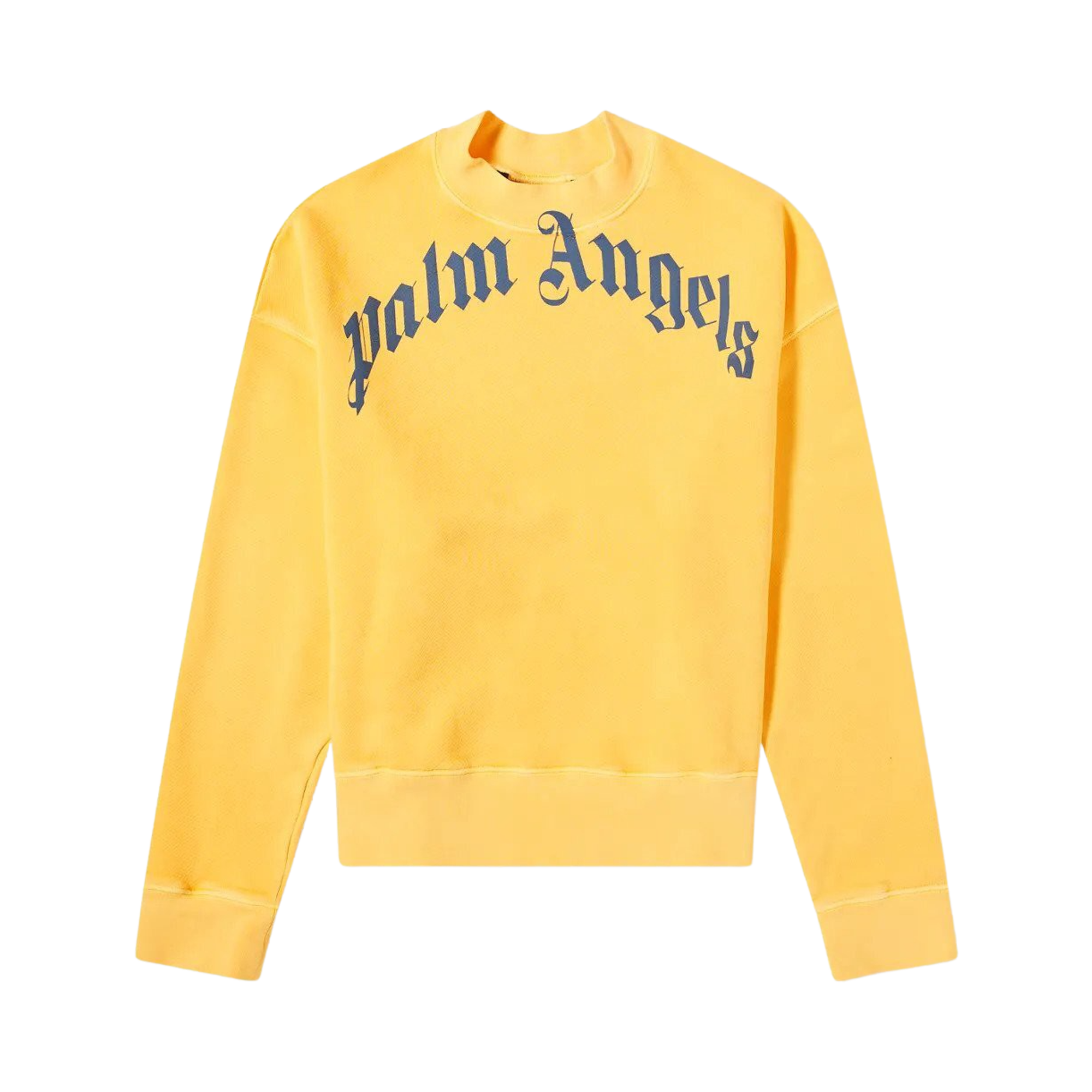 Pre-owned Palm Angels Vintage Wash Curved Logo Crew 'yellow/navy'