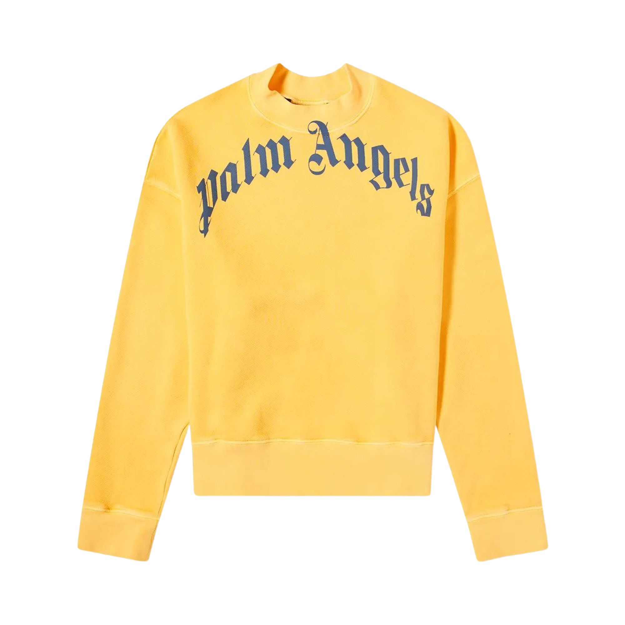 Palm Angels Vintage Wash Curved Logo Crew 'Yellow/Navy' | Men's Size L