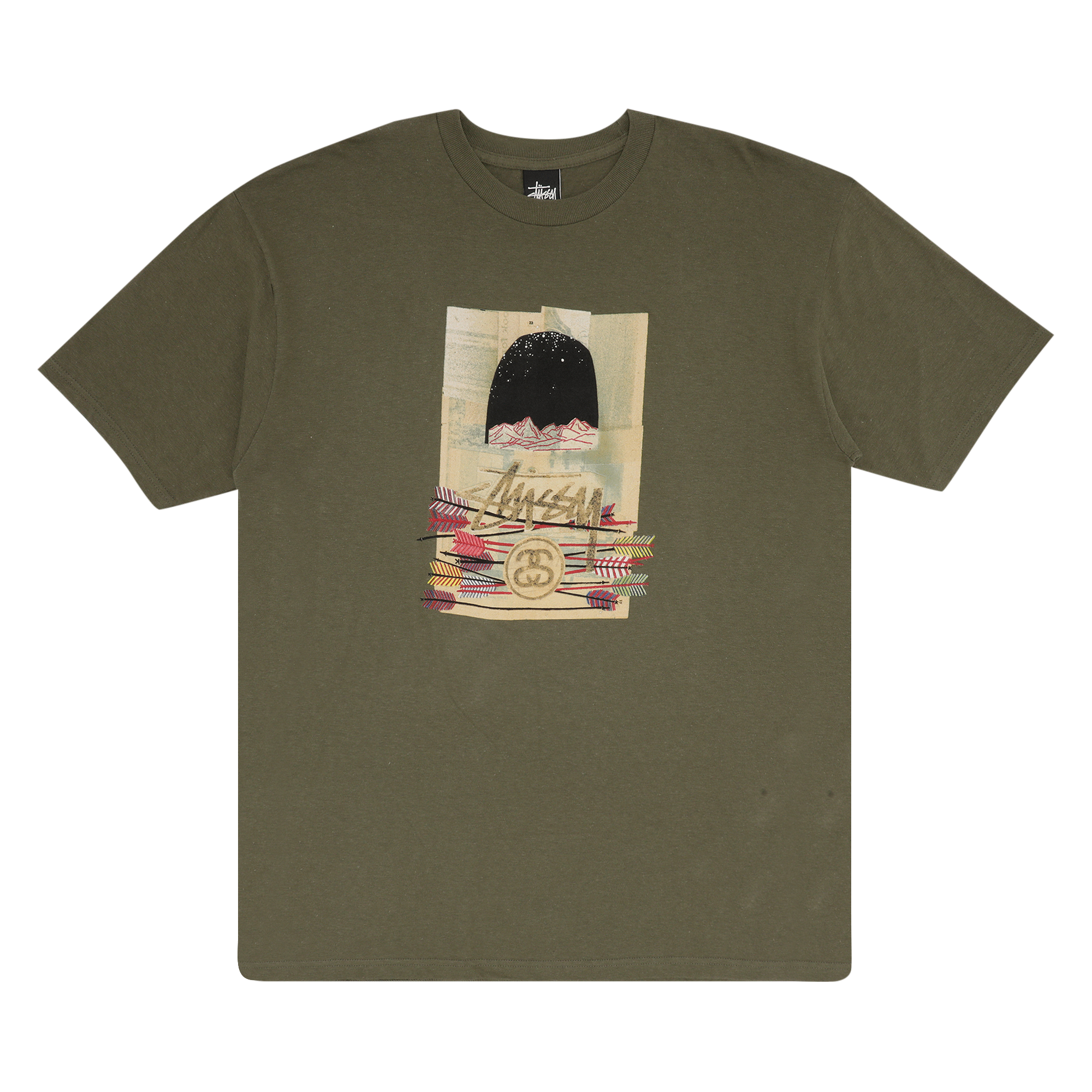 Pre-owned Stussy Night Sky Mountain Tee 'olive' In Green