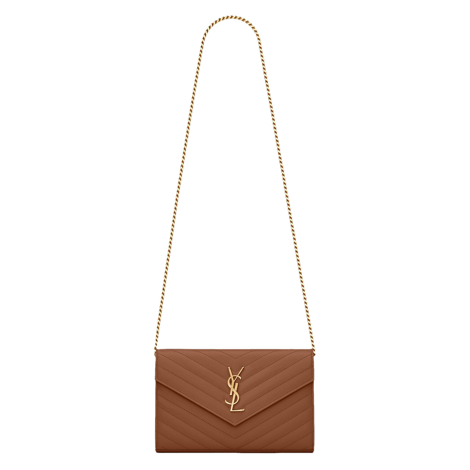 Pre-owned Saint Laurent Monogram Chain Wallet 'naturel Dark' In Brown