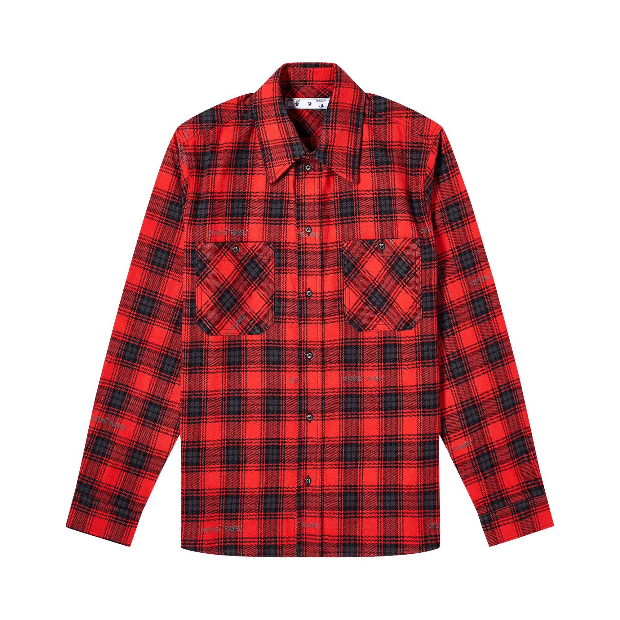 Off-White Stencil Flannel Check Shirt 'Red/Black' | Men's Size XS