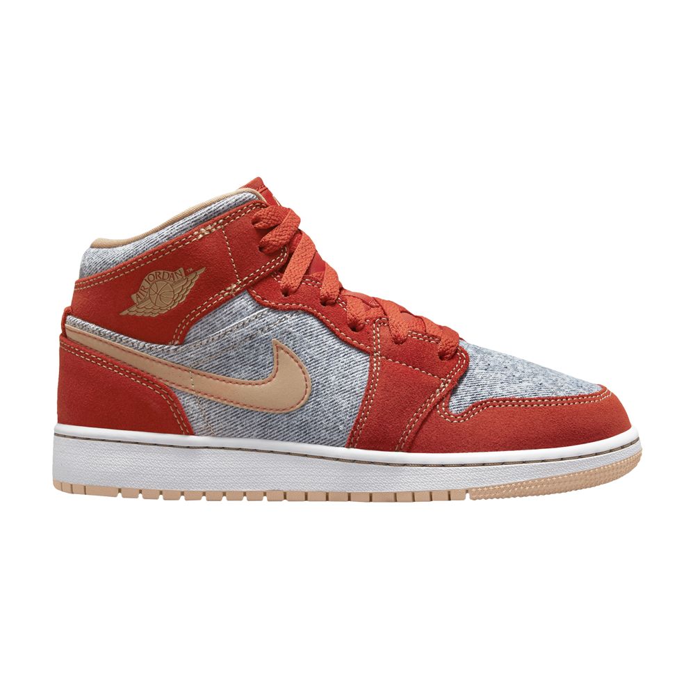 Pre-owned Air Jordan 1 Mid Se Gs 'denim Red' | Kid's Size 3.5