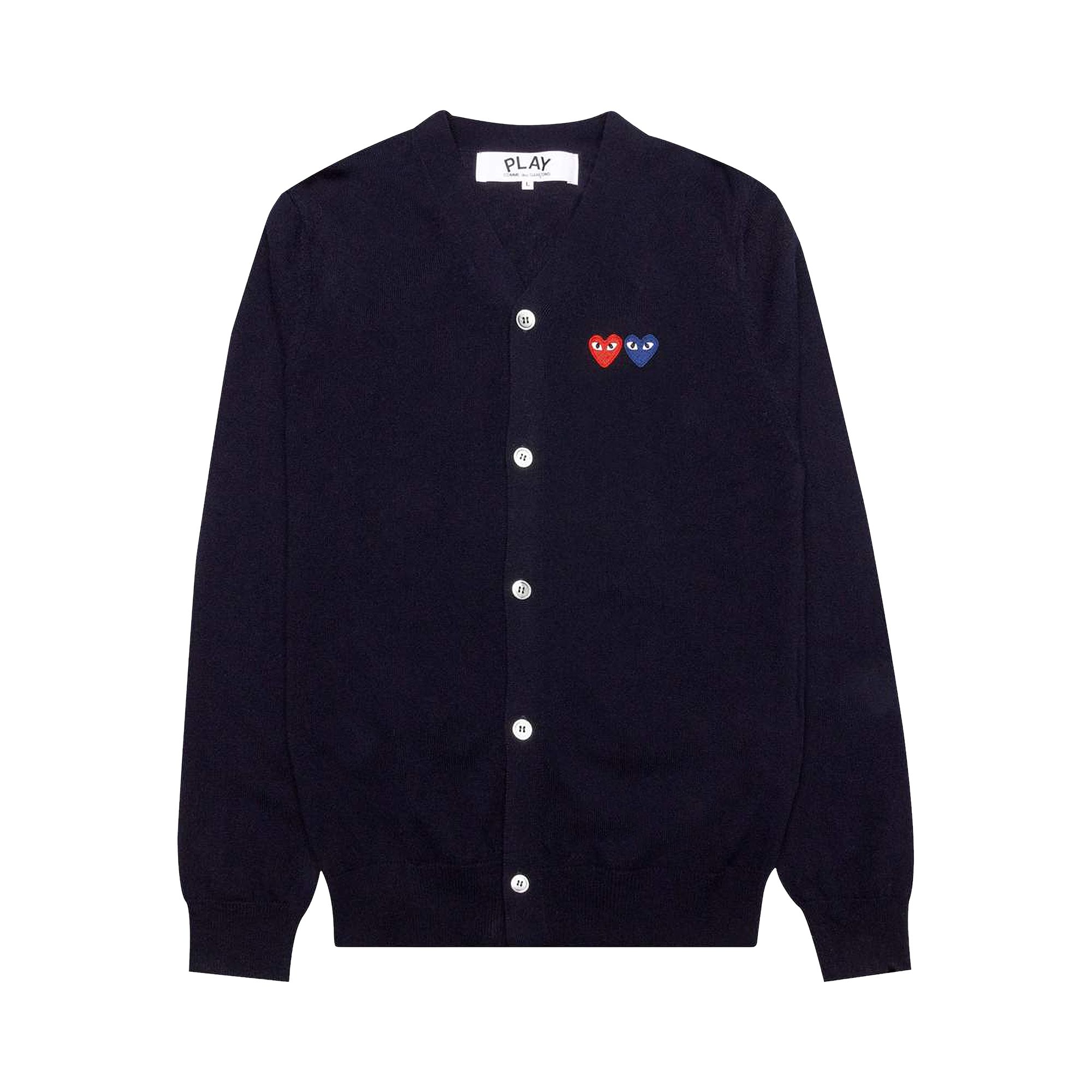 Pre-owned Comme Des Garçons Play Double Heart Cardigan 'navy' In Blue