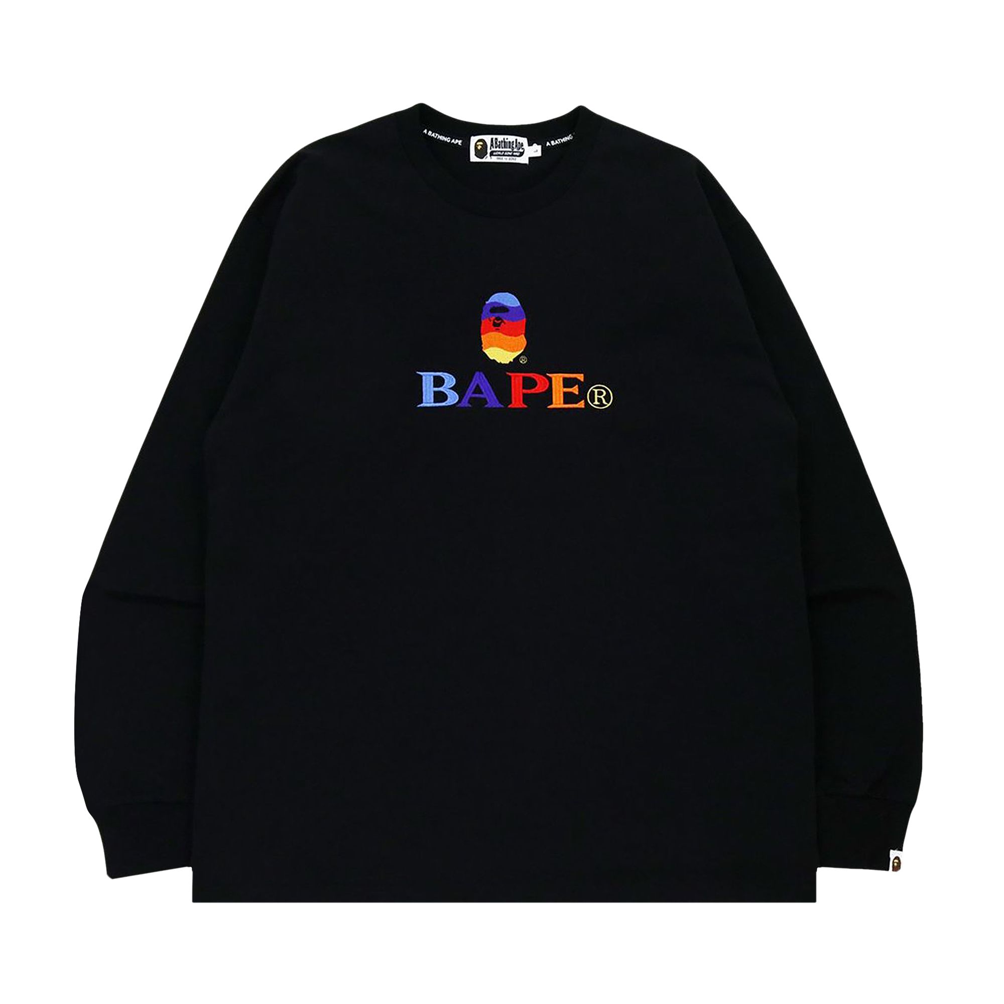 BAPE Embroidery Relaxed Fit Long-Sleeve Tee 'Black' | Men's Size L