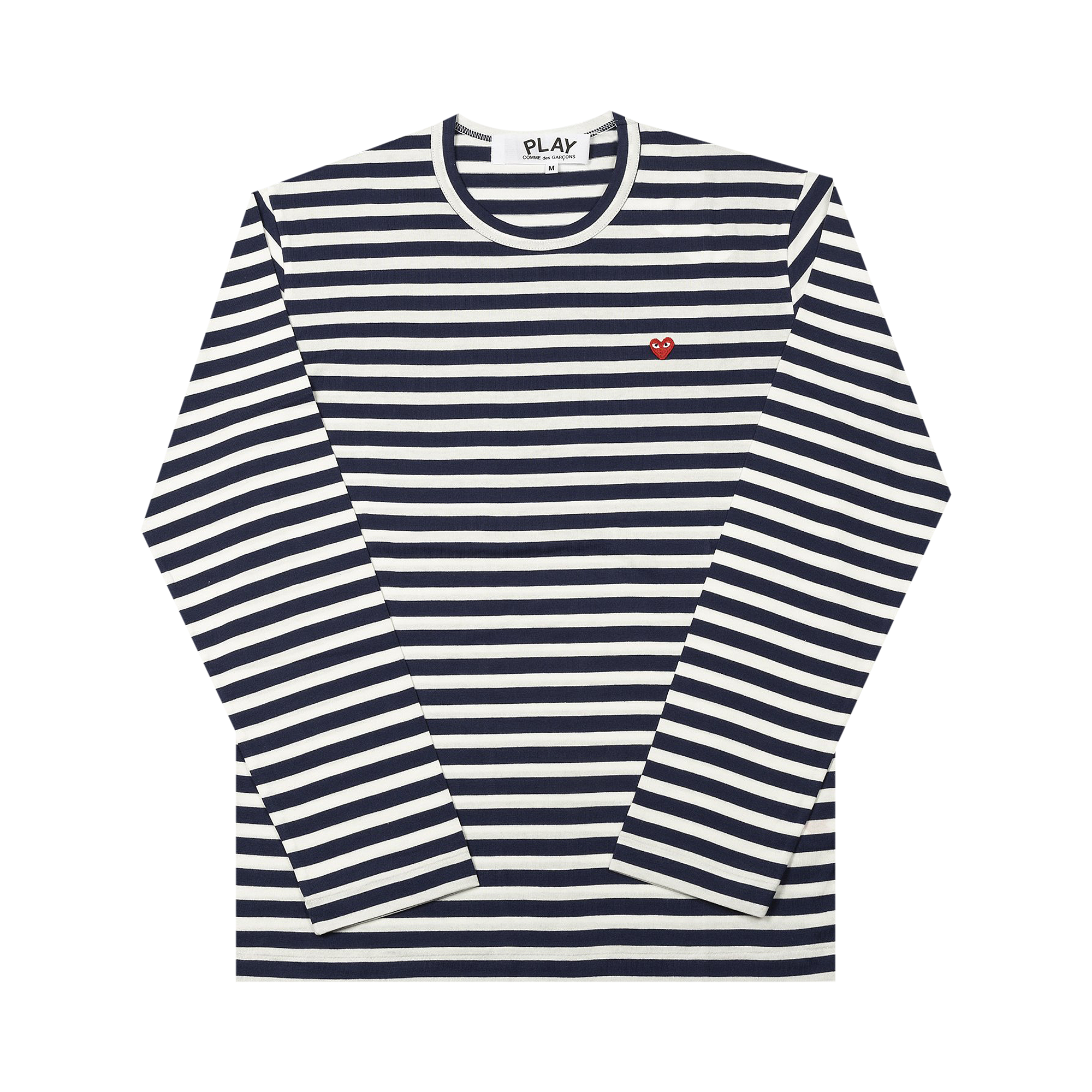 Pre-owned Comme Des Garçons Play Small Heart Striped Long-sleeve T-shirt 'navy/white' In Blue