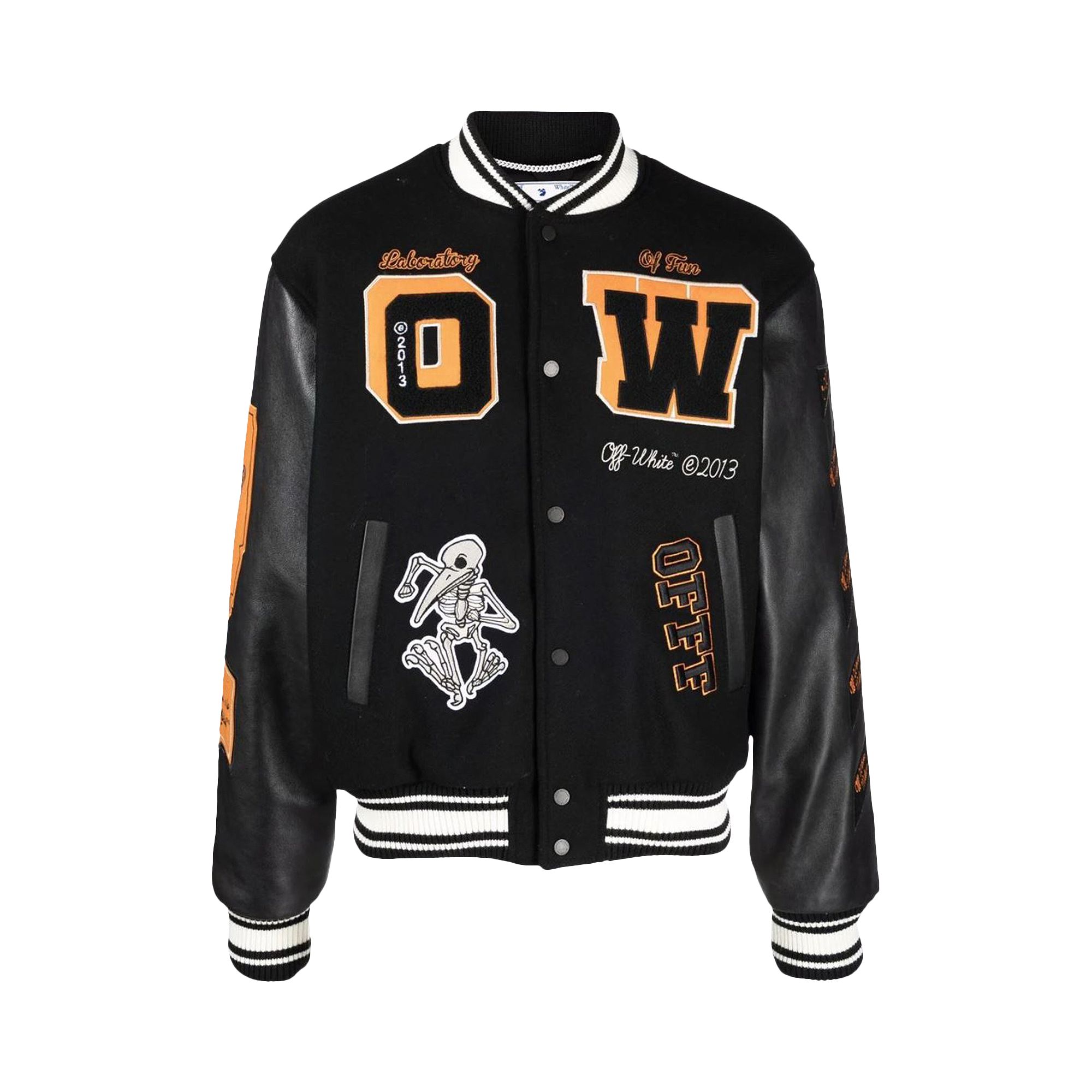 Off-White Leather Varsity Jacket 'Black' | Men's Size S