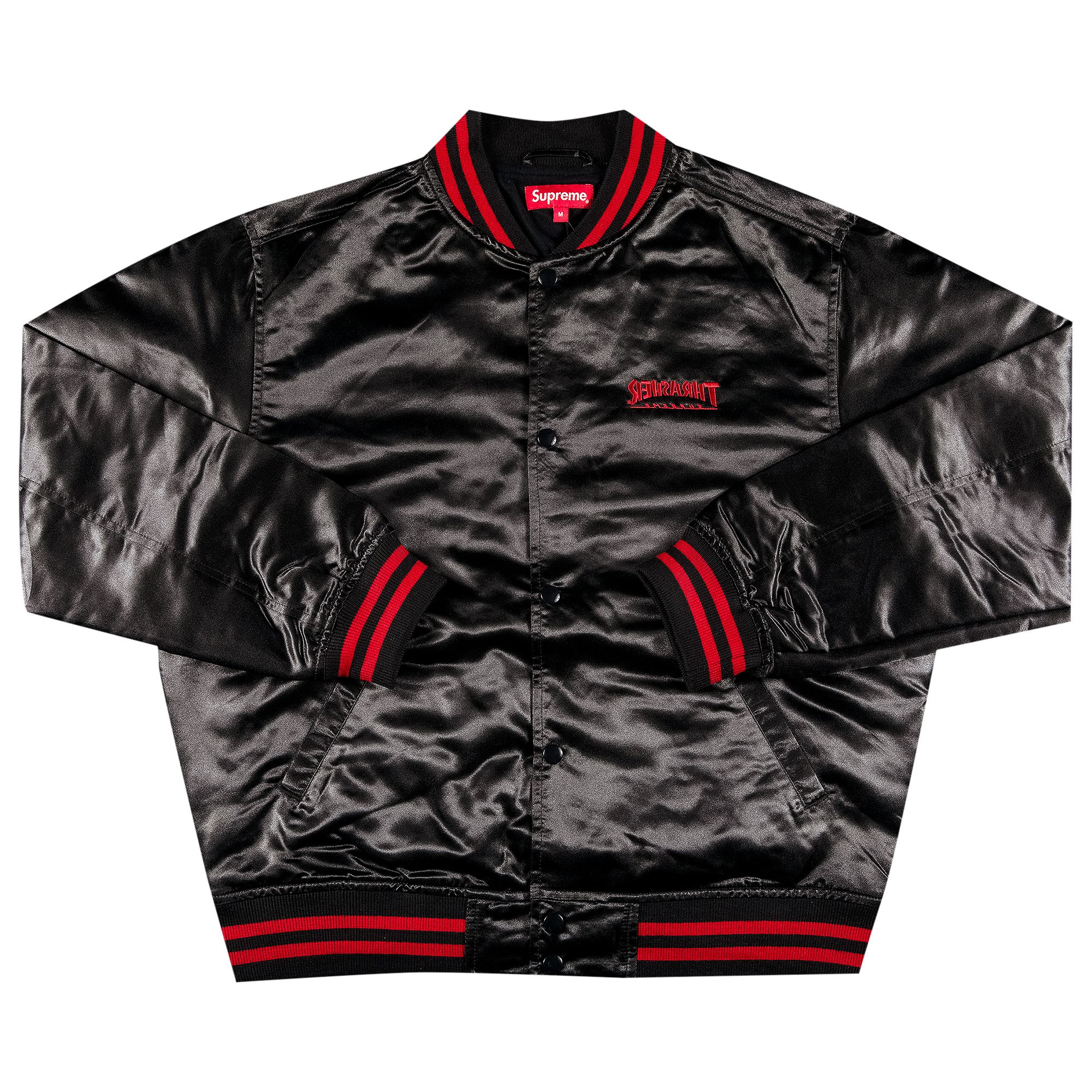 Supreme x Thrasher Satin Varsity Jacket 'Black' | Men's Size M