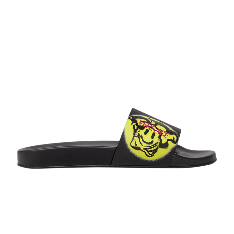 Versace Gomma St. Medusa Smile Black Bright Yellow Pool Slides