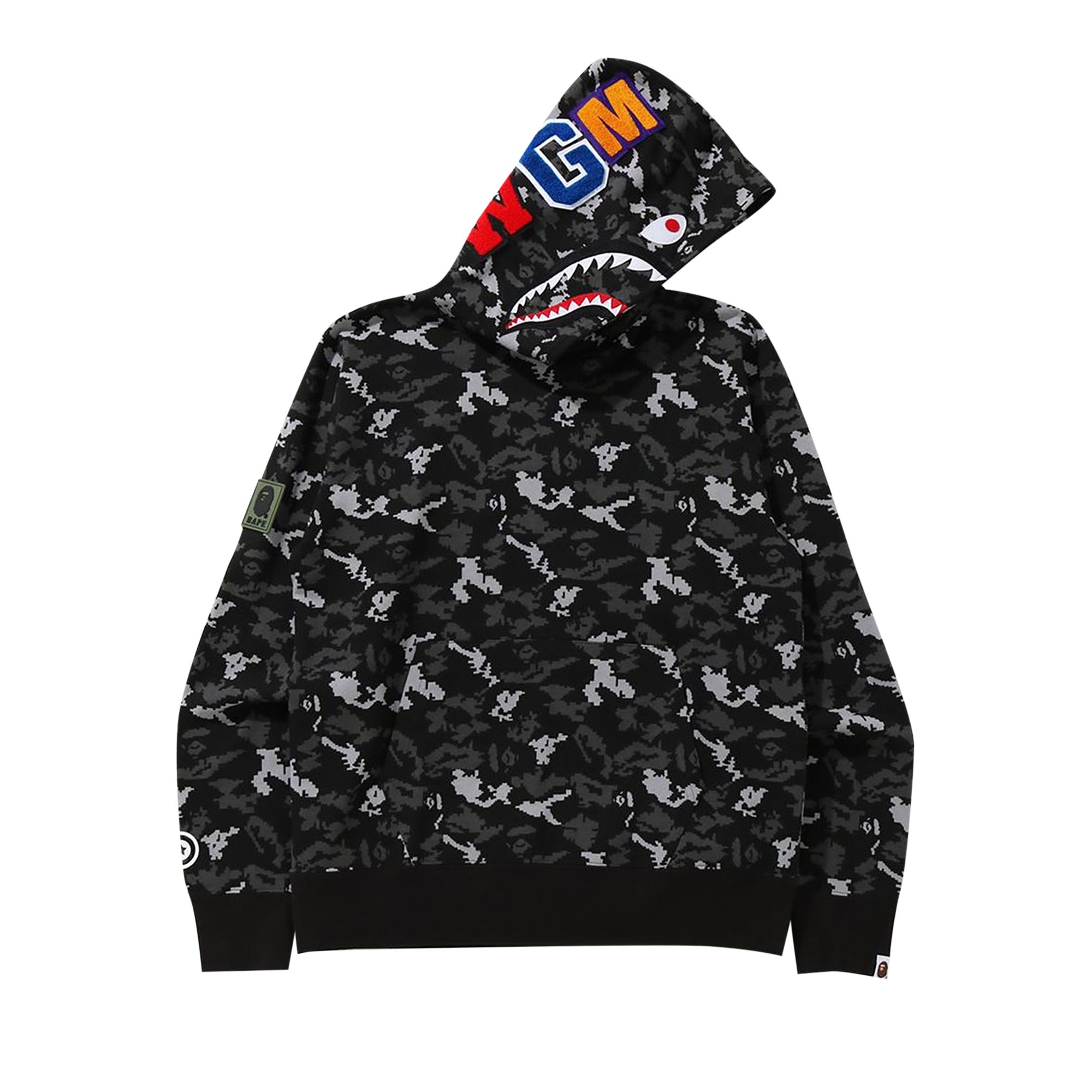 Pre-owned Bape Digital Camo Shark Wide Pullover Hoodie 'black' | Men's Size Xl