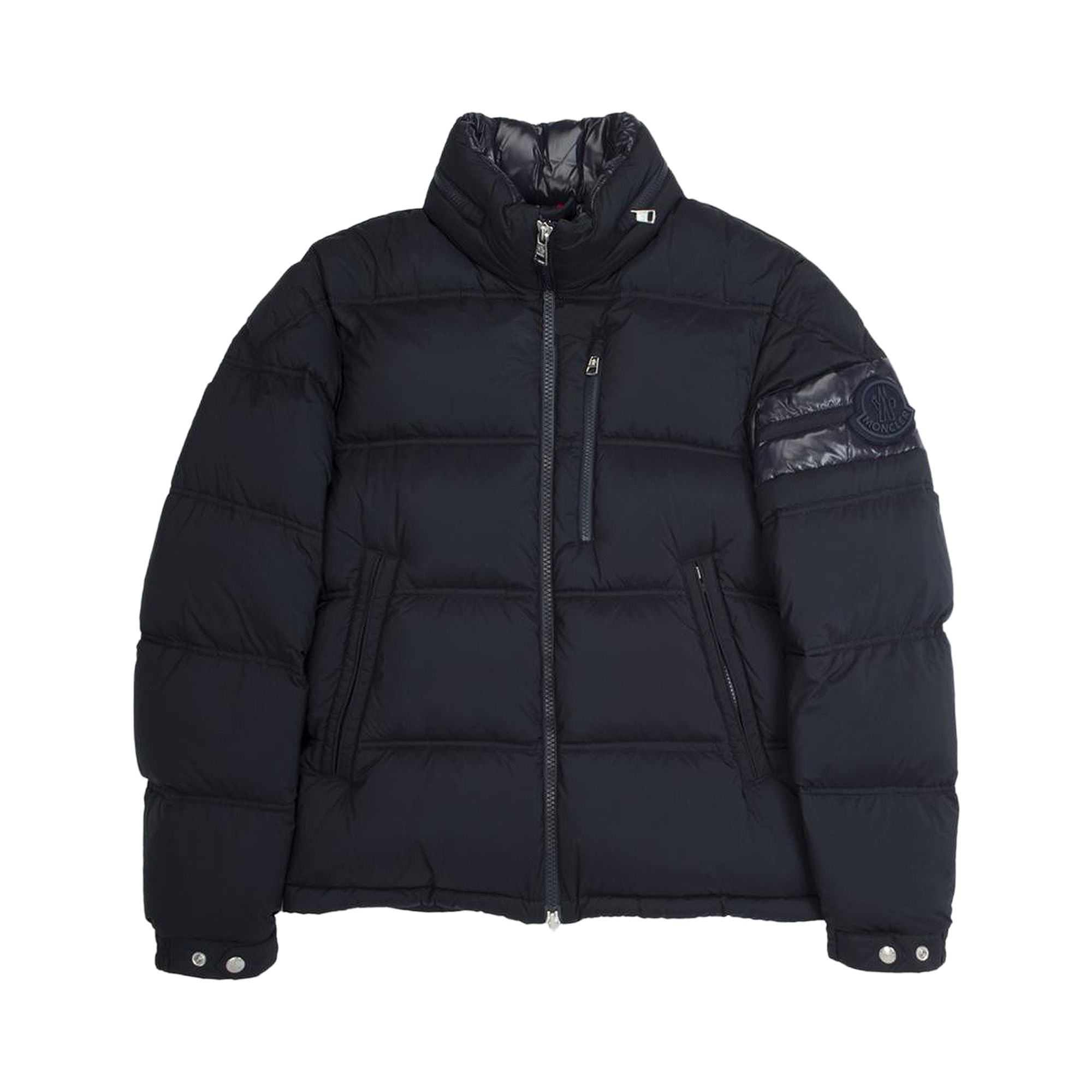 Pre-owned Moncler Delaume Full Zip Puffer Jacket With Stripe On Arm 'navy/white' | Blue | Men's Size 2