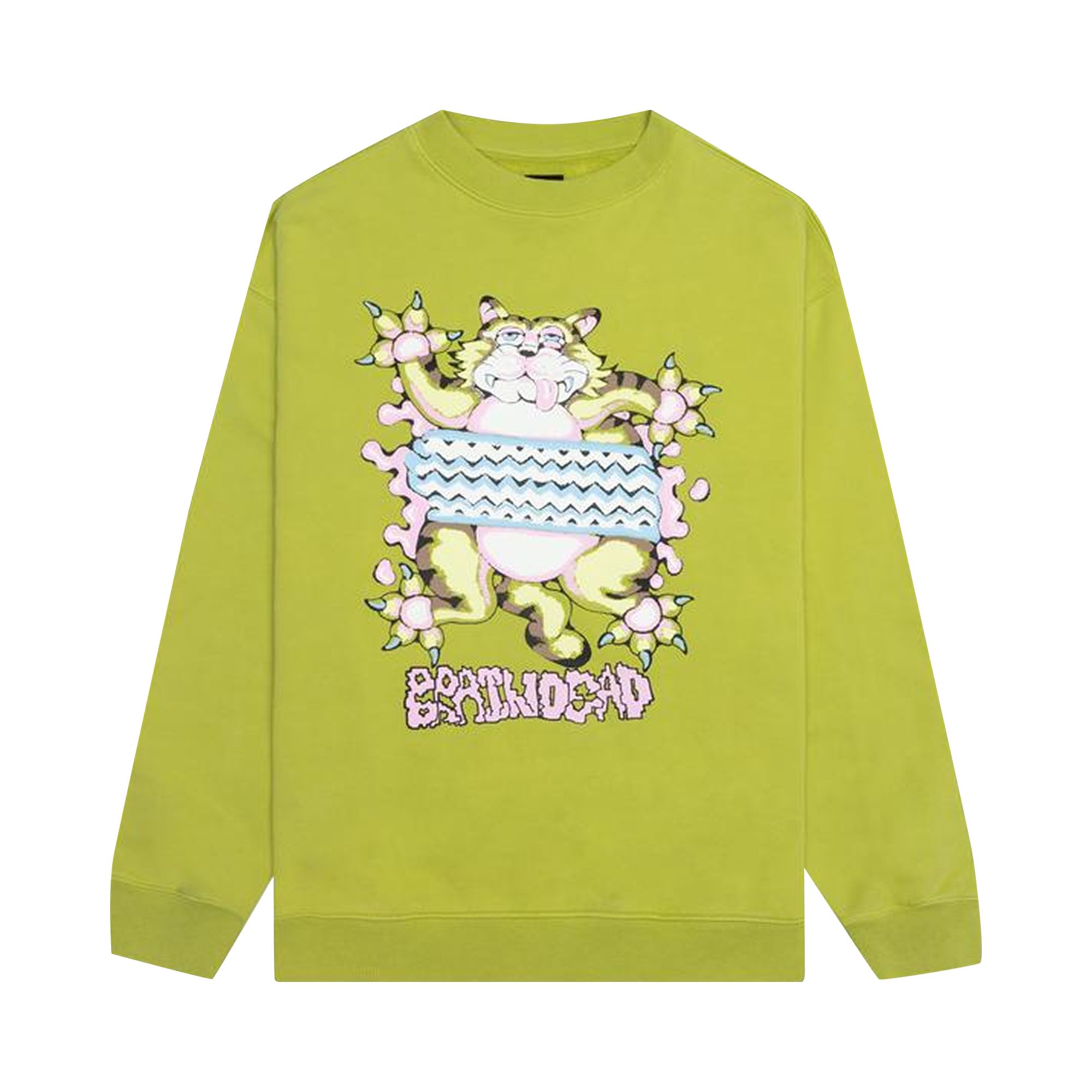 Pre-owned Brain Dead Relaxed Cat Crewneck 'olive' | Green | Men's Size M