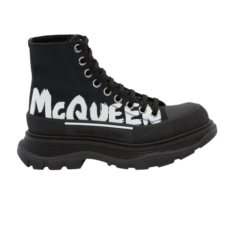 Pre-owned Alexander Mcqueen Wmns Tread Slick Boot 'mcqueen Graffiti Logo - Black' | Women's