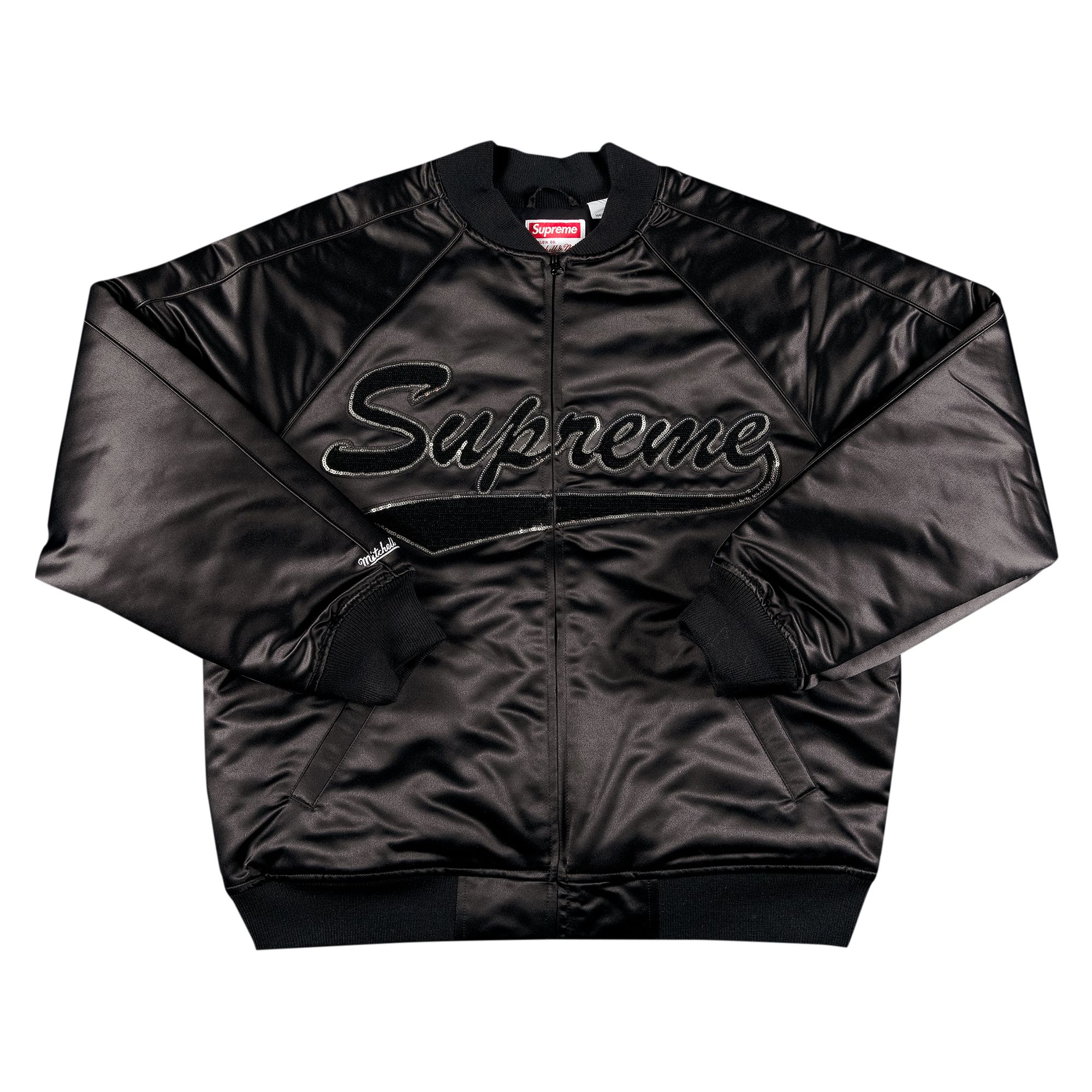 Supreme x Mitchell & Ness Sequin Logo Varsity Jacket 'Black' | Men's Size L